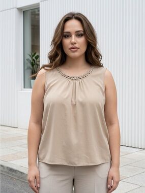 Traditions Beige Sleeveless Camisole | Size 24W | Braided Neck Detail